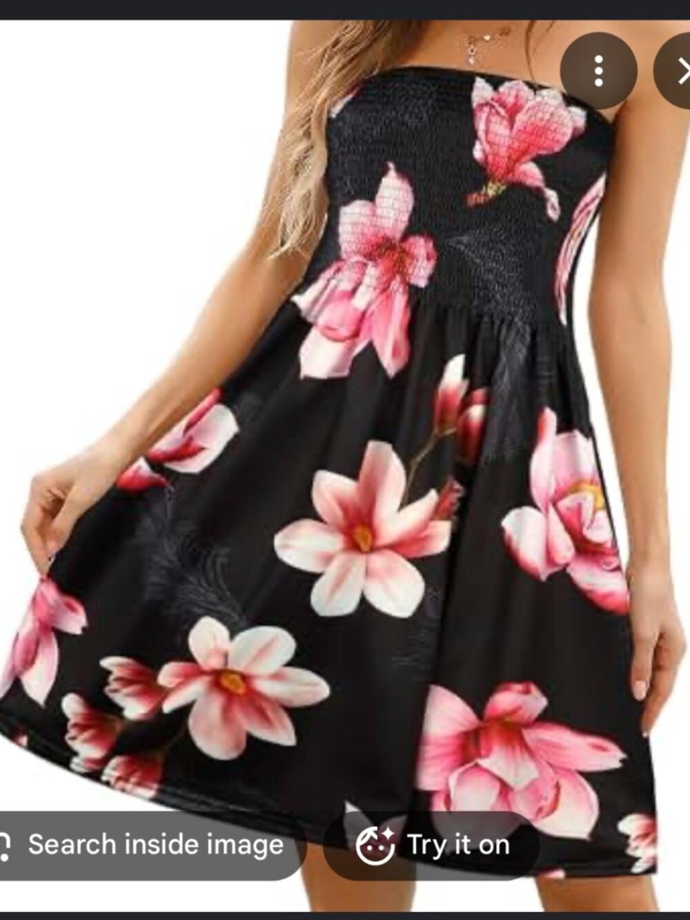 Black Pink Floral Strapless Smocked Dress XL NWOT